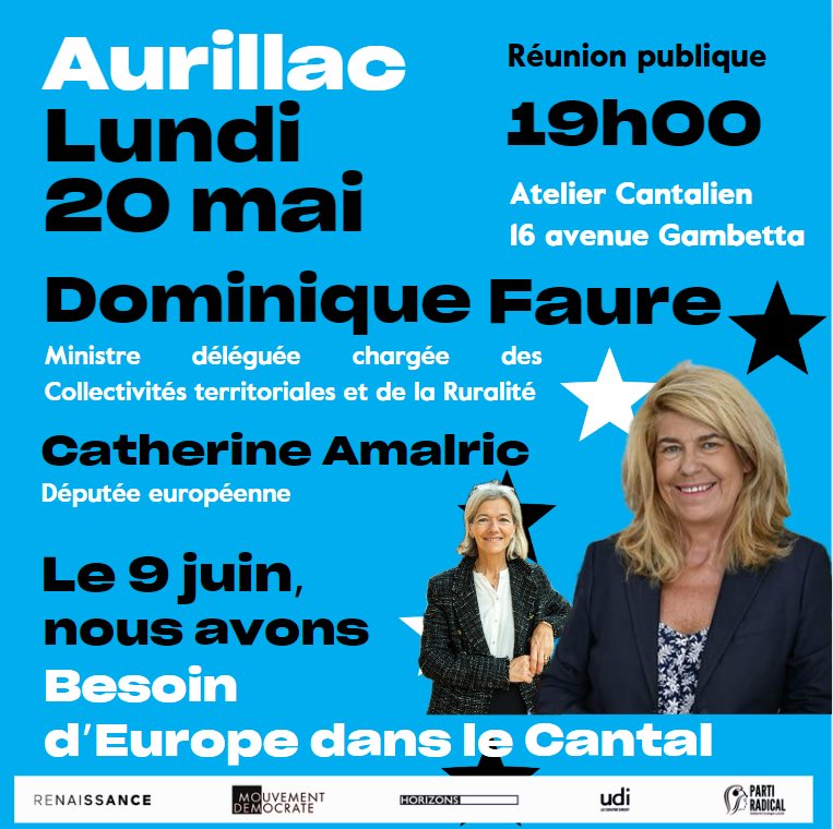 [9 JUIN 🗳️] La ministre des collectivités territoriales et de la ruralité @FaureDominique en campagne dans le Cantal 🌋 pour les élections européennes 🇪🇺 pour présenter le bilan et le programme de la liste centriste @BesoindEurope portée par @ValerieHayer. #cantal #aurillac