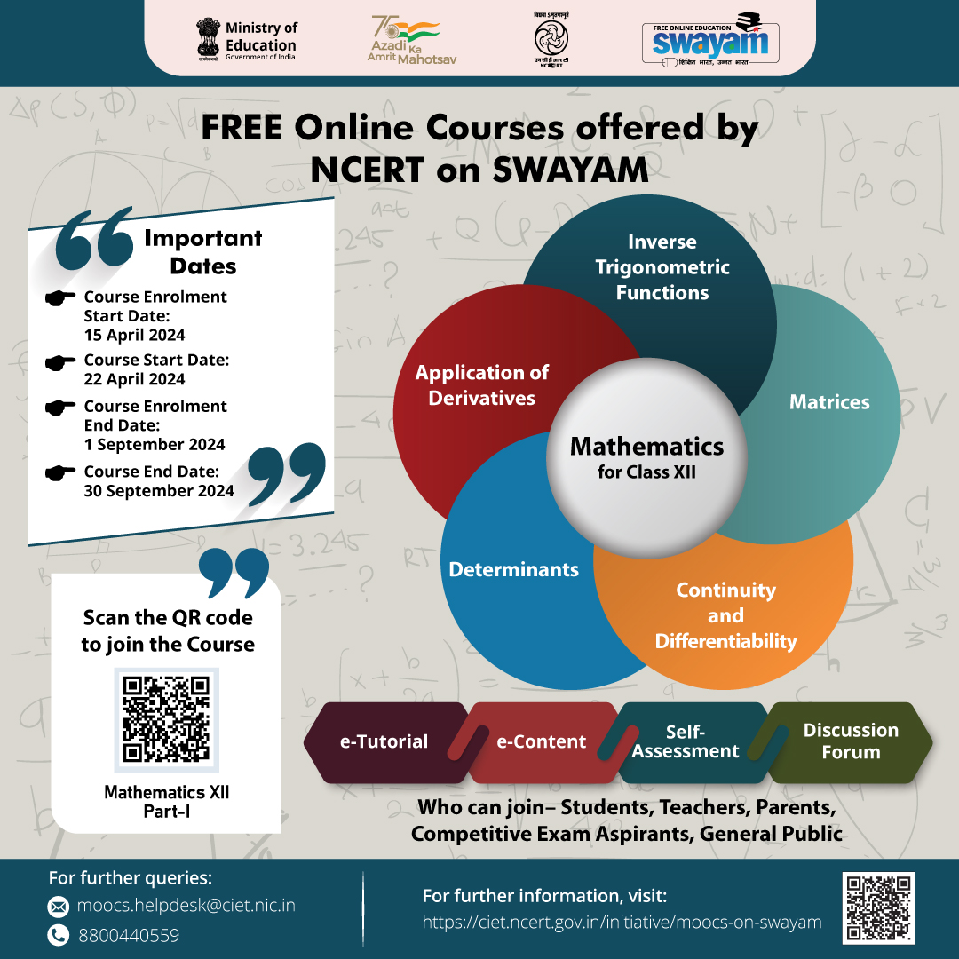 Embark on a journey to mathematical mastery and conquer numbers and equations. Dive into the world of equations, functions, and problem-solving by joining the FREE Online Course on Mathematics offered by NCERT on the SWAYAM portal and let the world of maths unfold before you.