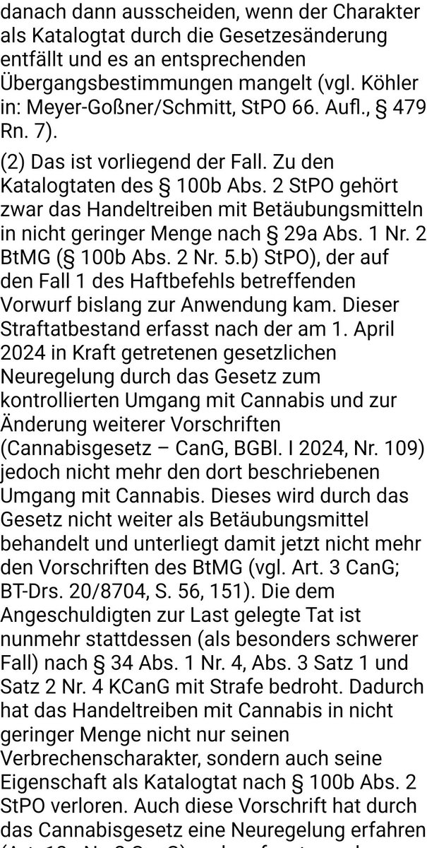 KG Berlin, Beschluss vom 30.4. 2024 - 5 Ws 67/24, juris: Nicht geringe Menge bei 7,5g THC auch nach dem KCanG. Keine Verwertbarkeit von EncroChat