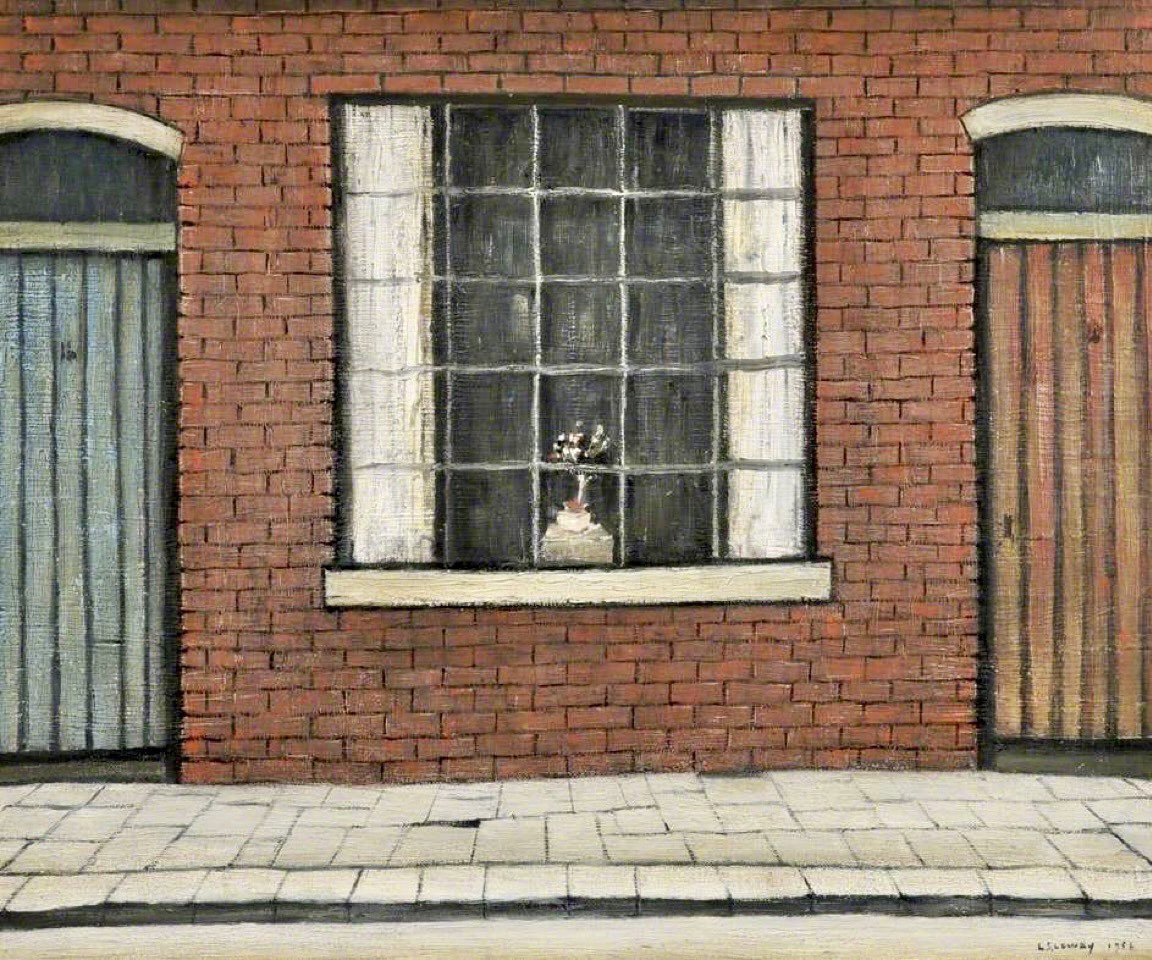 Painting by LS Lowry, ‘Flowers in a Window’ 1956. Oil on canvas. H 50.8 x W 61 cm.