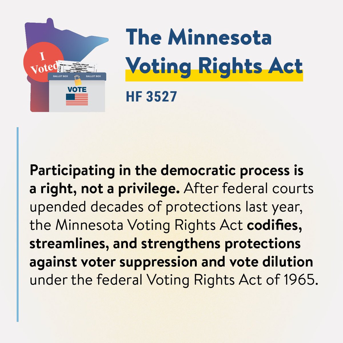 A late night on the #mnleg House floor but it was worth it to pass the Minnesota Voting Rights Act and a great omnibus elections bill that ends prison gerrymandering, expands early voting to voters on campus, and requires the disclosure of spending on dark money political ads.