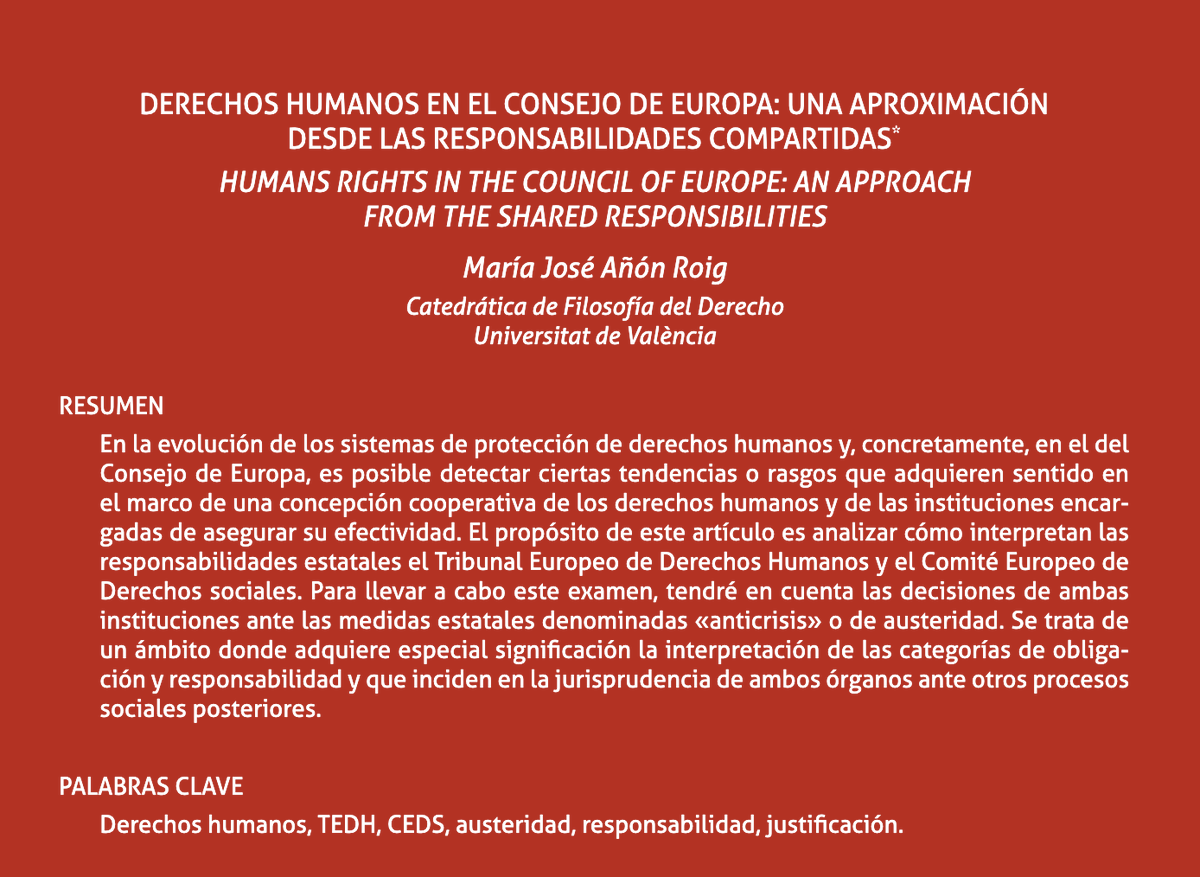 'Derechos humanos en el Consejo de Europa: una aproximación desde las responsabilidades compartidas'. Un artículo de M.ªJosé Añón en el núm.33 (2022) de @teoriayderecho @Tirant_ESP teoriayderecho.tirant.com/index.php/teor…