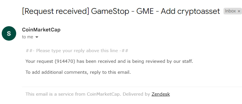 Hi <a href="/CoinMarketCap/">CoinMarketCap</a> GameStop $GME 

Token listing request 

Request ID : 914470

Please assist thanks

#GAMESTOP #GME #CMC