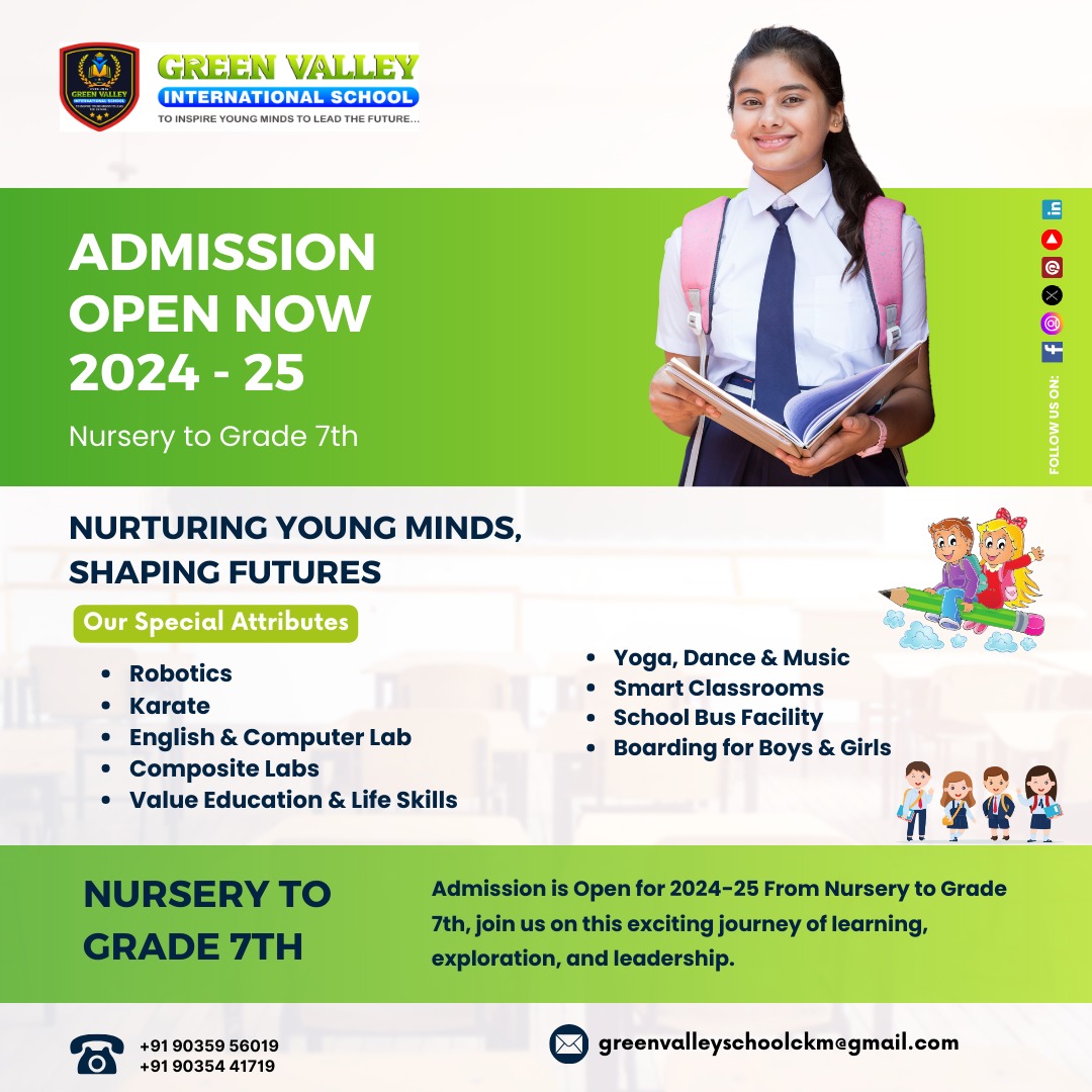 Admissions Open for 2024-25 at Green Valley International School.

Enroll now and be part of our vibrant community where innovation meets education.

#greenvalleyschool #educationmatters #brightfutures #greenvalleyinternationalchool #admissionopen #qualityeducation #education