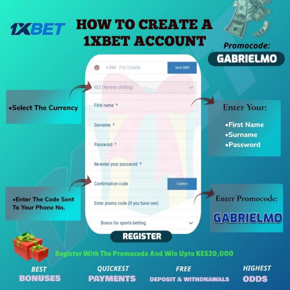 Steps on how to create your #1xbet account •Click on the link tapxlink.com/GABRIELMO_link •Enter your First name, surname •Use GABRIELMO as your promo code •Set your password •Select your preferred currency •Enter the code sent to your phone number Just like that🧾