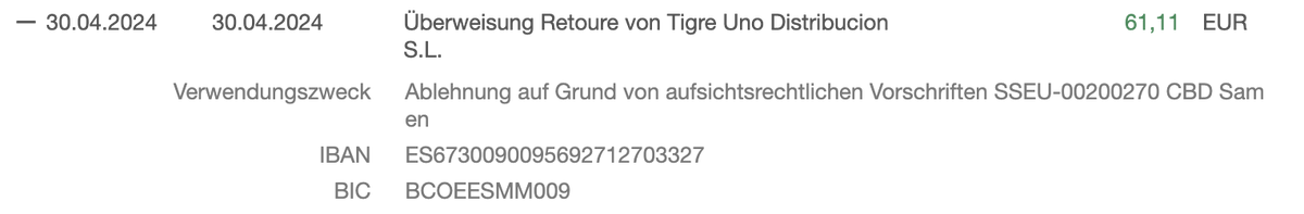 Was bedeutet das... ich wollte CBD Samen bestellen und Deutsche Bank lässt meine Überweisung nicht zu...

War vom 30.4. also verstehe das Problem nicht. Das mit dem digitalen Euro kann ja heiter werden.

#cannabis #cannabislegalisierung #bitcoin #LightningNetwork