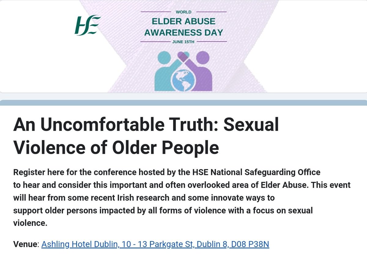 #SocialWorkPractice #AdultSafeguarding An Uncomfortable Truth: Sexual Violence of Older People @Safeguarding_ie #ElderAbuse Awareness Day Event In person event 11th June
