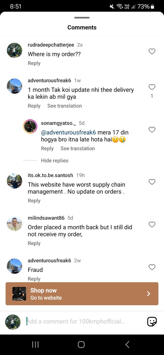 @hundredkmph @100kmph1  @Kmph100 : Where is my order?? You guys have taken 2000/- of order where is it..??

This is how people are worried on your @instagram page/ads..

#whereismyorder? @mydukaanapp Is it an open Cyber Fraud?