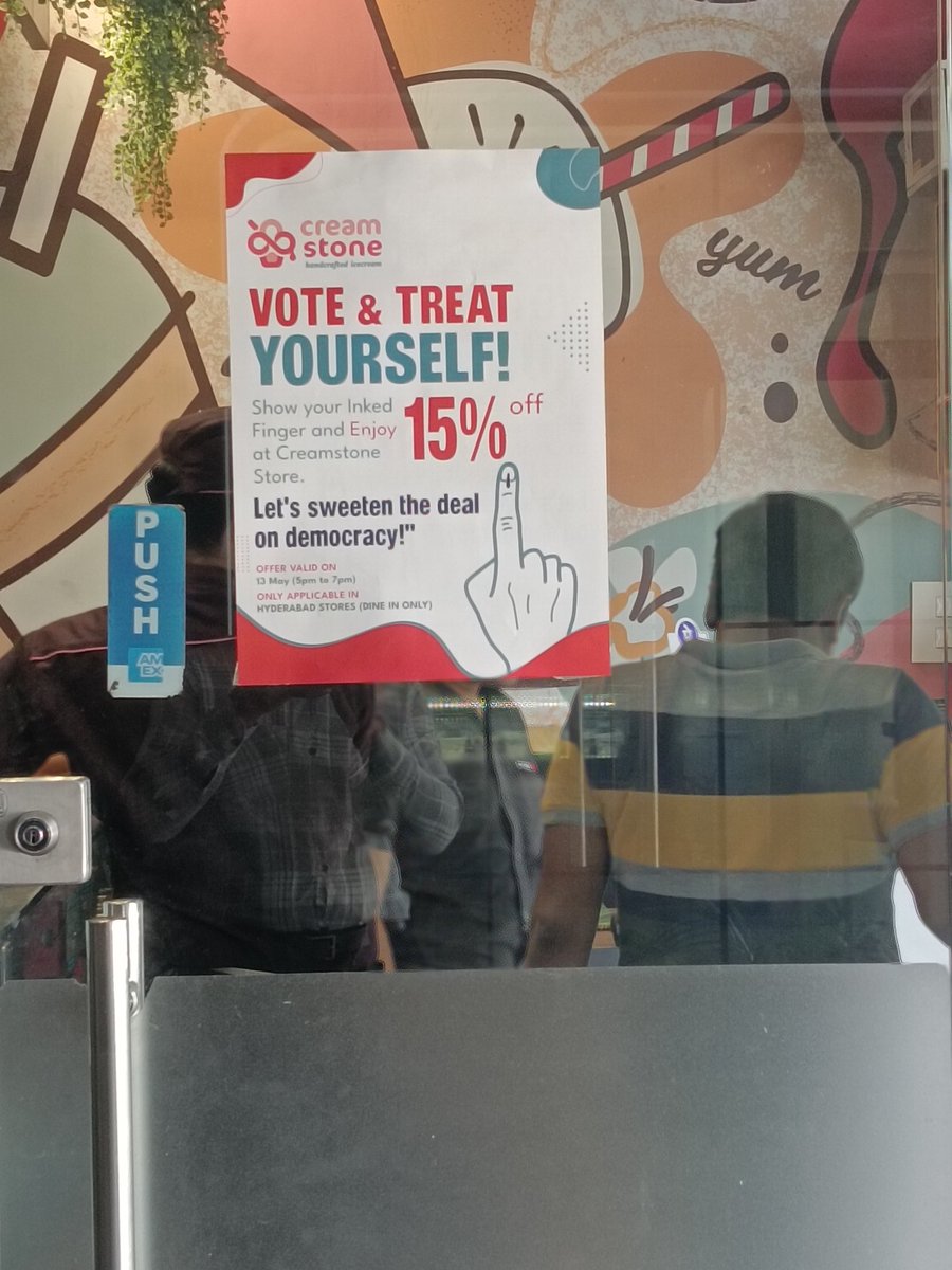 sreeramreddym75's tweet image. Good initiative by Cream stone ice cream Banjara hills Hyderabad Road now for customers @Creamstone  @ECISVEEP