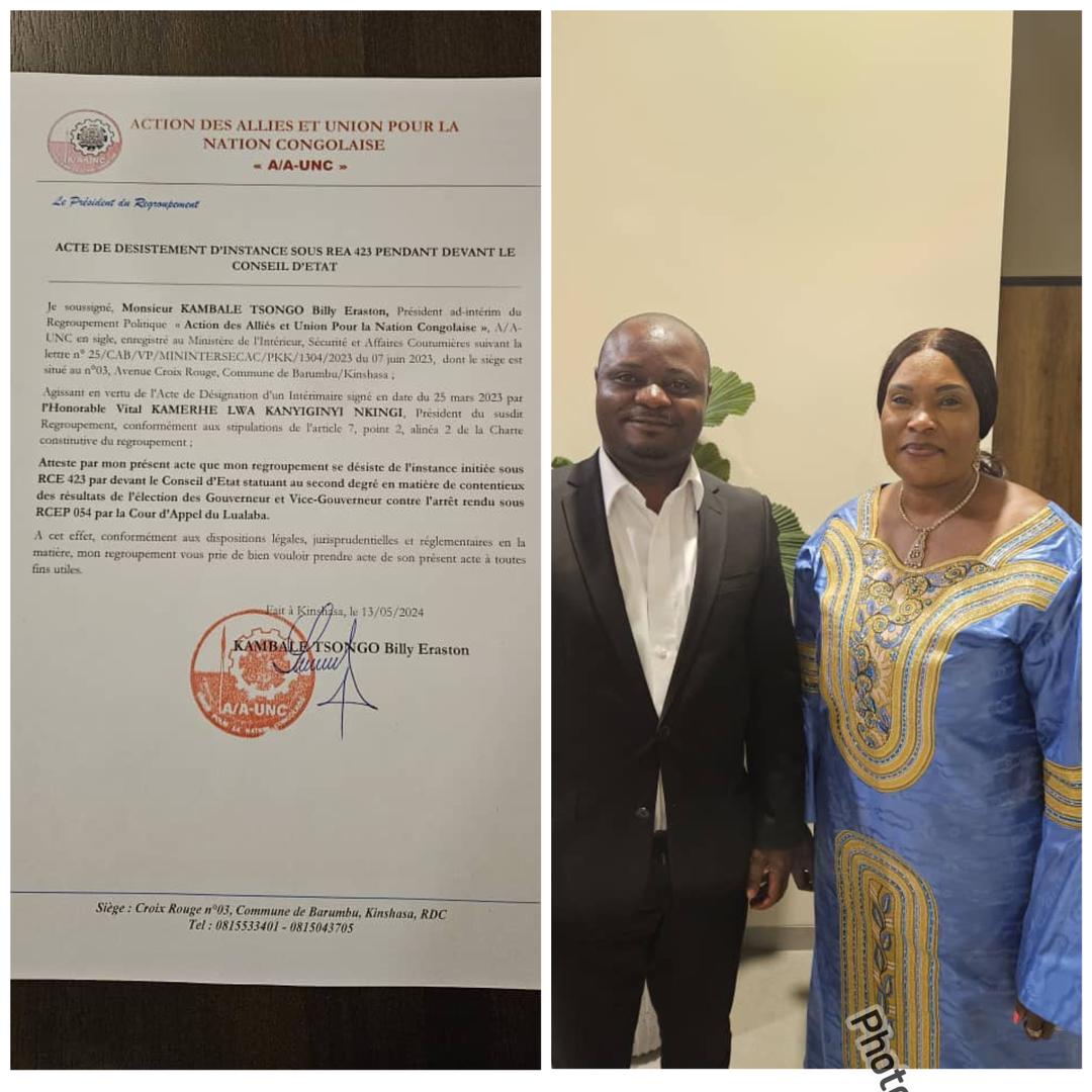 🚨#Urgent #Lualaba 
Le ticket A/A UNC à la course au gouvernorat dans la province du #Lualaba  vient de désister devant le conseil d’état en faveur de la gouverneure legalement et légitimement élue Son Excellence <a href="/FifiMasukaSaini/">Fifi Masuka</a>