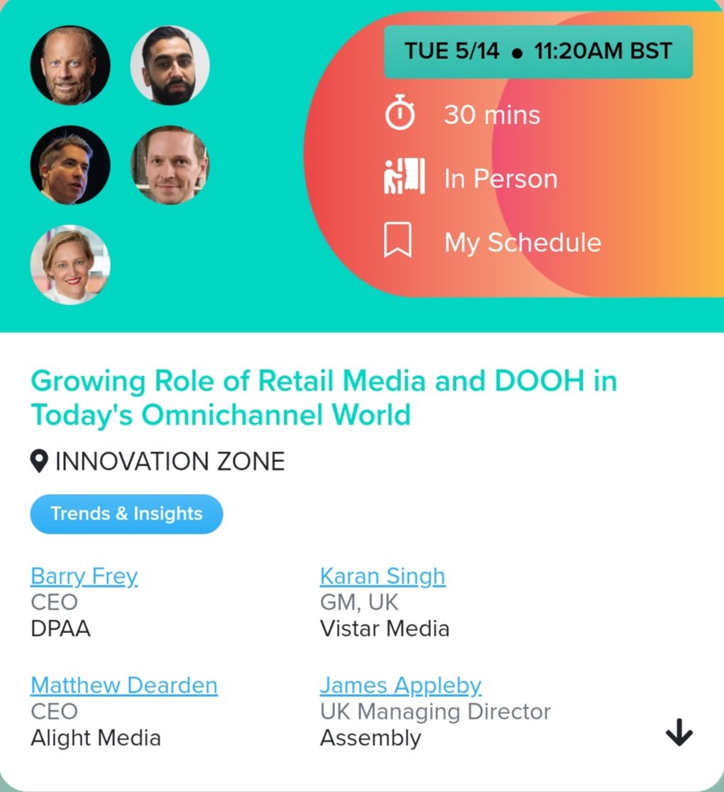 Excited for <a href="/advertisingweek/">Advertising Week</a> to officially kick off, I'm on stage with <a href="/DPAAglobal/">DPAA</a> <a href="/barryfrey/">Barry Frey</a> <a href="/AlightMediaUK/">Alight Media</a> <a href="/vistarmedia/">Vistar Media</a> <a href="/MediaAssembly/">Assembly</a> at 11.20am talking all things retail media. NOT excited that the British weather is so wet, hope the badge queue is short!