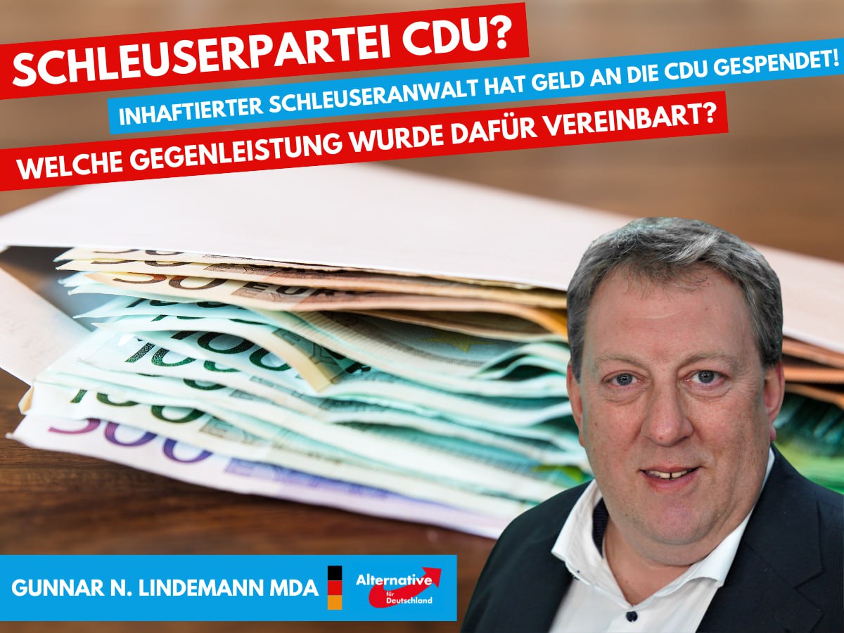 Der mittlerweile wegen des Verdachts auf Schleusertätigkeit verhaftete Anwalt soll bis 2023 noch CDU-Parteimitglied gewesen sein und CDU-Kreisverbände mit Spenden beglückt haben. Gehören Teile der #CDU zum Schleusersumpf? m.focus.de/politik/illega…
