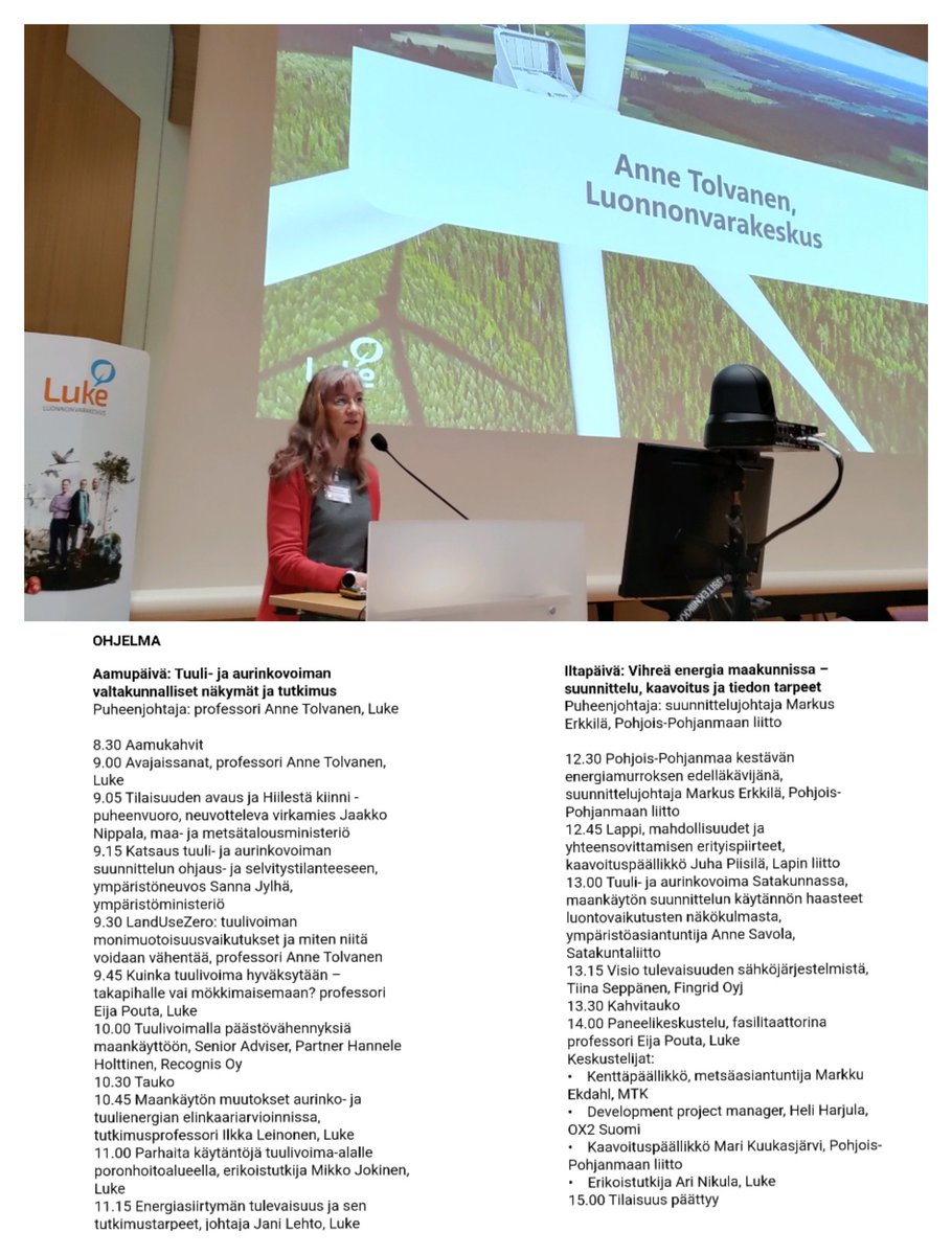 Tuuli- ja aurinkovoima — ympäristö, hyväksyttävyys ja suunnittelu -tilaisuus käynnissä ja ilmoittautuneita osallistujia yli 900! Tiedolle on ilmeistä tarvetta. Tilaisuuden järjestää <a href="/LukeFinland/">Luonnonvarakeskus</a>, yhteistyössä <a href="/ppliitto/">Pohjois-Pohjanmaan liitto</a> kanssa. Aamupäivän pj:na <a href="/AnneTolvanen/">Anne Tolvanen</a>
