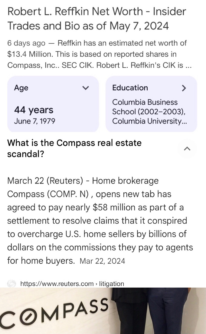 🧭C.E. OWE: The rise & fall of #RobertReffkin, NY Compass Real Estate Brokerage scam group scammer

#StopElectronicBasedMindControl #StopGunControl  
#Jesus #Killuminati #ProGun #JustKOSweCare 🎖#KingOfNewYork 
#ShogunOfTheUS #TheSenate #Congress #TheUnitedNations