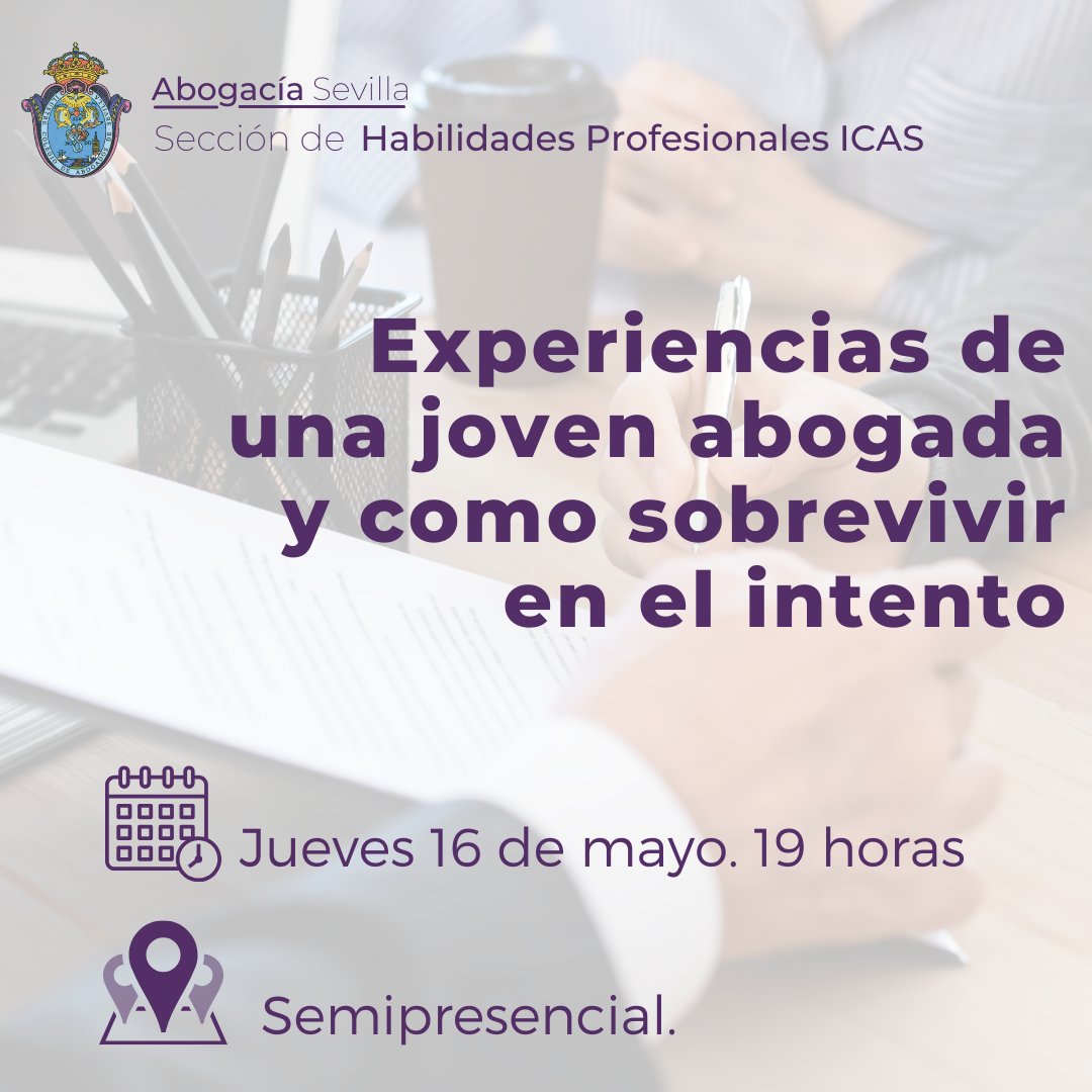 ICASEVILLA's tweet photo. ➡️ Experiencias de una joven abogada y como sobrevivir en el intento
🗓️ 16 de mayo a las 19:00 horas
✅ Organizada por Sección de Habilidades Profesionales
🙋🏻‍♀️ Inscripciones presenciales: https://t.co/wVYwsD1Dya
📺 Aula Virtual ICAS: https://t.co/adRPwUk9Z5 https://t.co/gpFypEXYxf
