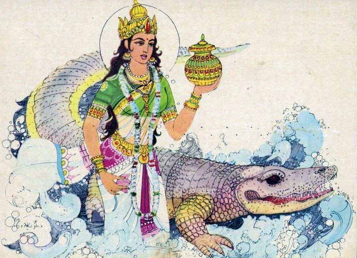 Ganga Saptami
 
वामपादाम्बुजाड-गुष्ठनखस्त्रोतोविनिर्गताम्‌। विष्णोर्निभर्ति यां भक्त्या शिरसाहर्निशं ध्रुतव।

Ganga originated from the nail of Vishnu's left leg's Hallux.
Druv holds her and she goes into Chandramandala and then falls on Meru Parvat and then goes all directions.