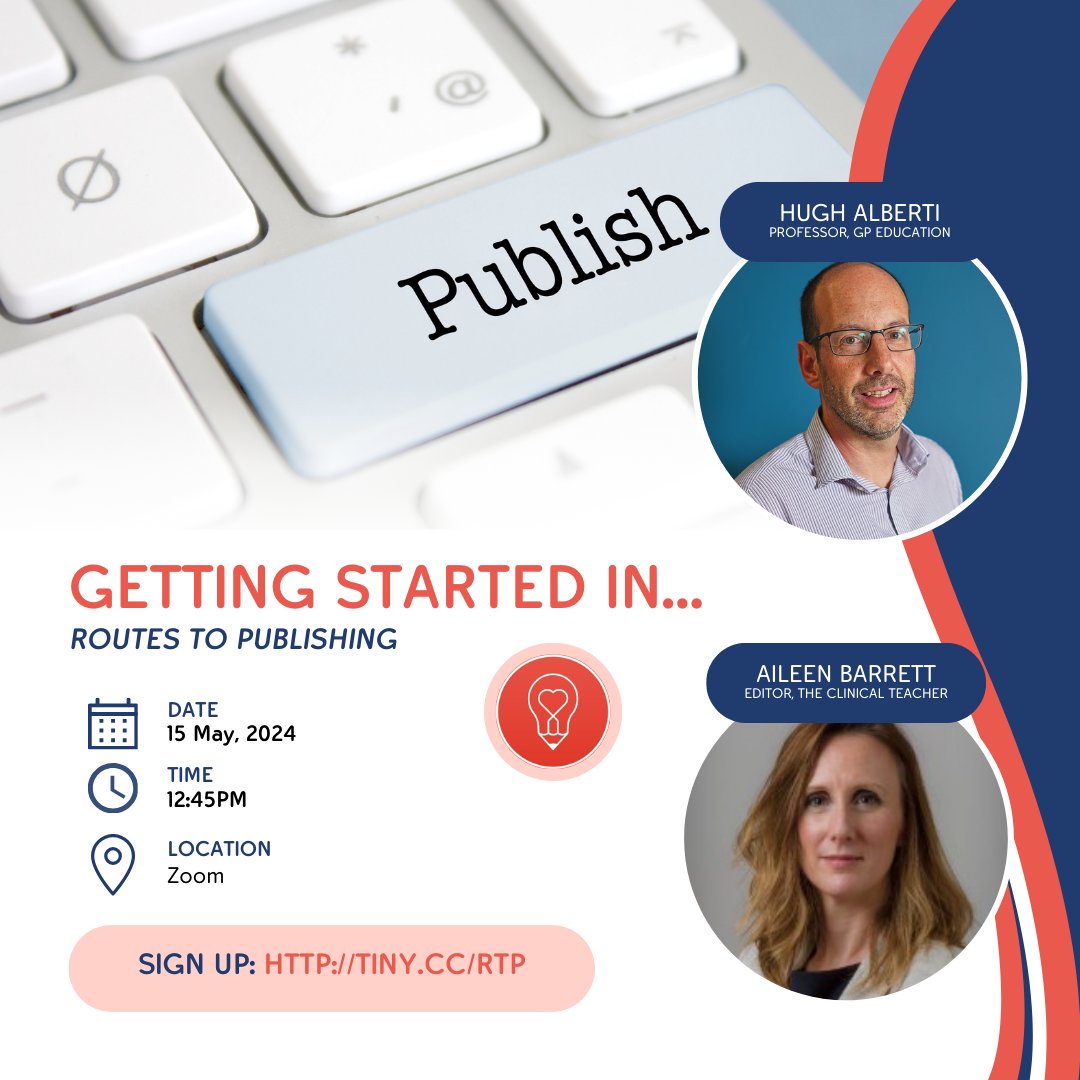 Incubator for Clinical Education Research (@clinedresearch) on Twitter photo 📢 Excited to announce our #ClinEdR event on "Getting Started in Routes to Publishing"!
🗓️ Date: 15 May 2024 - TOMORROW!
🕧 Time: 12:45 PM
✅ Join Prof Hugh Alberti & <a href="/AileenCreedon/">Dr Aileen Barrett</a>, to learn the secrets & insights on publishing!
‼️ Sign up here: tiny.cc/RtP
#MedEd 📢 Excited to announce our #ClinEdR event on "Getting Started in Routes to Publishing"!
🗓️ Date: 15 May 2024 - TOMORROW!
🕧 Time: 12:45 PM
✅ Join Prof Hugh Alberti & <a href="/AileenCreedon/">Dr Aileen Barrett</a>, to learn the secrets & insights on publishing!
‼️ Sign up here: tiny.cc/RtP
#MedEd