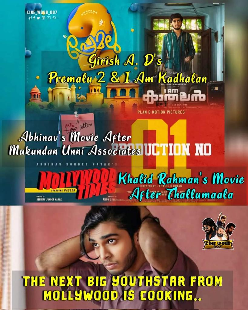 #Premalu2
#MollywoodTimes - Abhinav Sundar 
#TikiTaka 
#KhalidRahman Movie
#IamKadhalan - Girish AD Movie 
#ParavaFilms Production No. 2

Next Big Thing In Mollywood 🔥 Rise Of A Star⌛