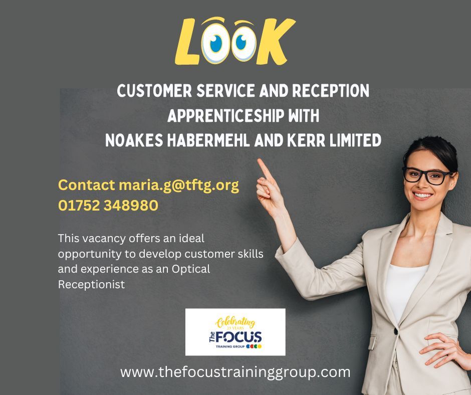 🌟 Exciting Job Opportunity 🌟 Start your career with our Customer Service and Reception Apprenticeship at Noakes Habermehl & Kerr Opticians in Plymouth Please contact maria.g@tftg.org 01752 348980 or apply here buff.ly/2ZZ0BIi Come and train with the 'Best in the West'