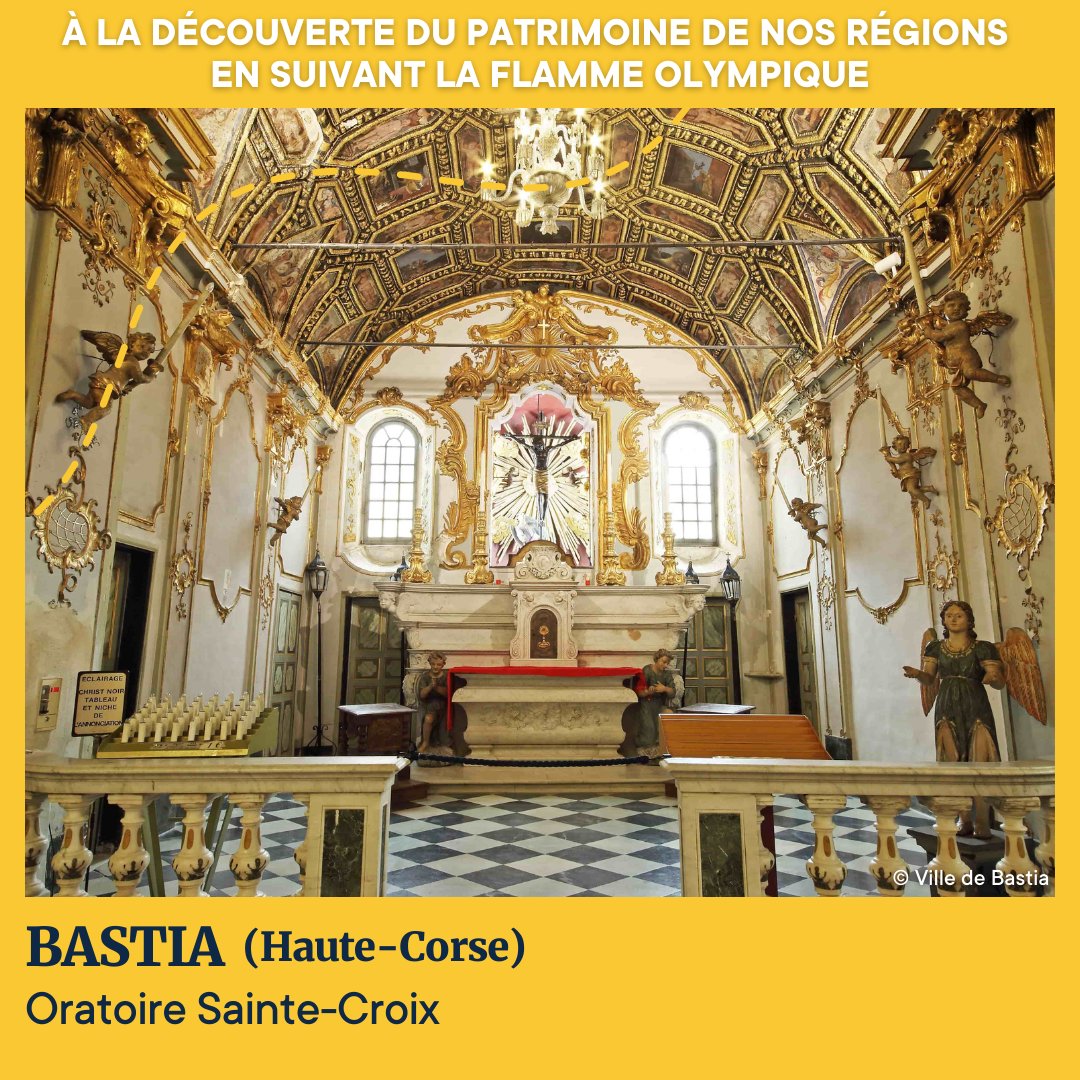 🔥13/05 la flamme olympique de @Paris2024 est aujourd'hui de passage à @Cita_Bastia  L'occasion d'y découvrir son Oratoire Sainte-Croix, un des sites les plus visités de #Corse. Sa restauration est soutenue par une collecte de la @fond_patrimoine ➡️i.mtr.cool/aqfysaxdvk
