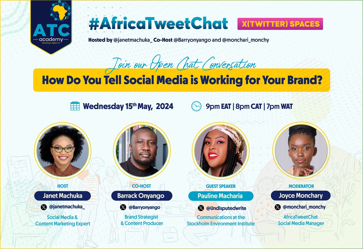 Social media can be a goldmine, but how do we know we're on the right track? This week on #AfricaTweetChat, the big Q is; How do you tell social media is working for your brand? Our guest speaker: @Undisputedwrite Join us tomorrow night. Set a reminder x.com/i/spaces/1OyKA…