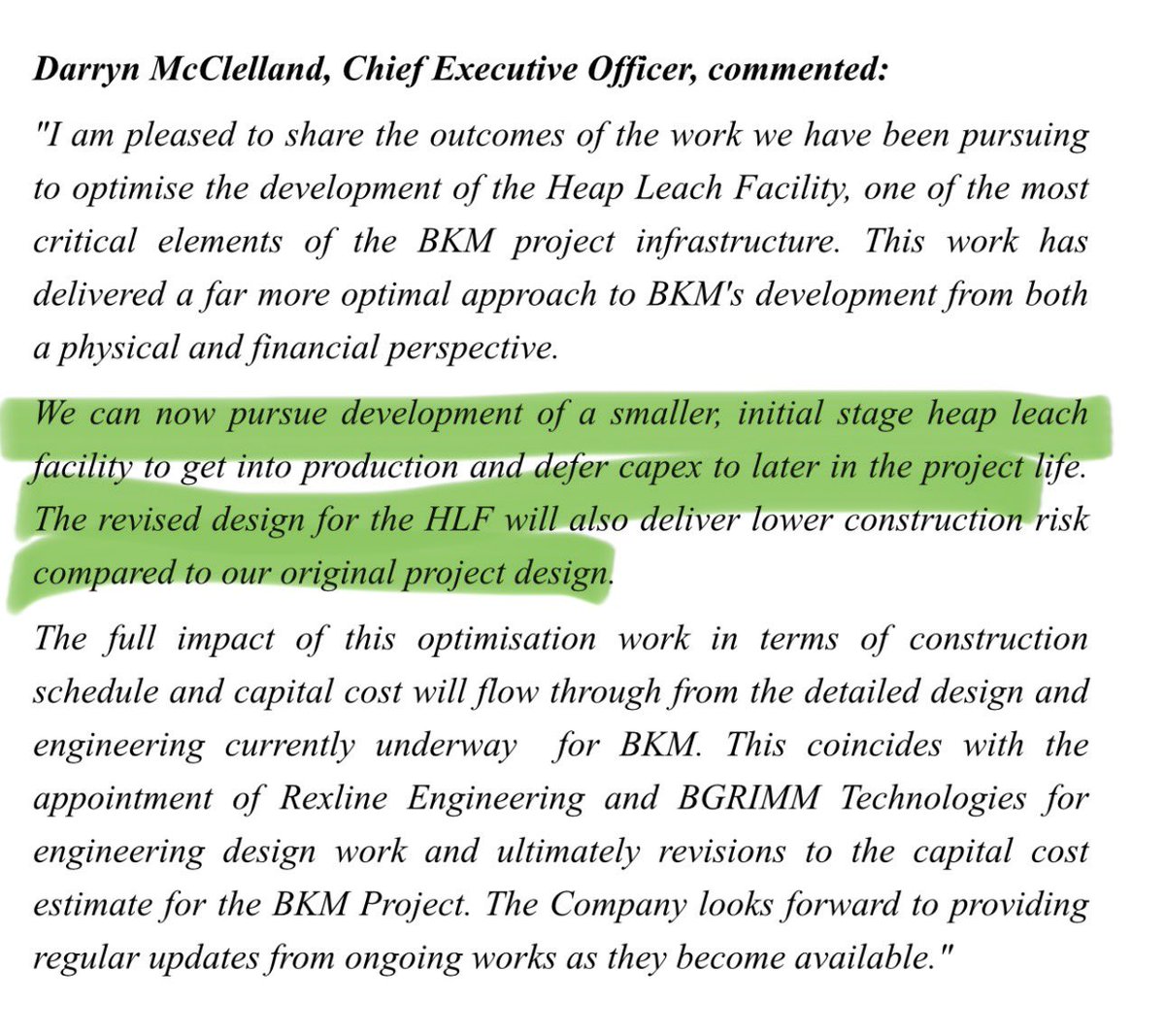 #ARS this is very good news. Essentially apart from the lower cost of capital they can get into production earlier with lower capex & defer some capex to later when the mine is in production. Means lower financing needed to get mine build underway.