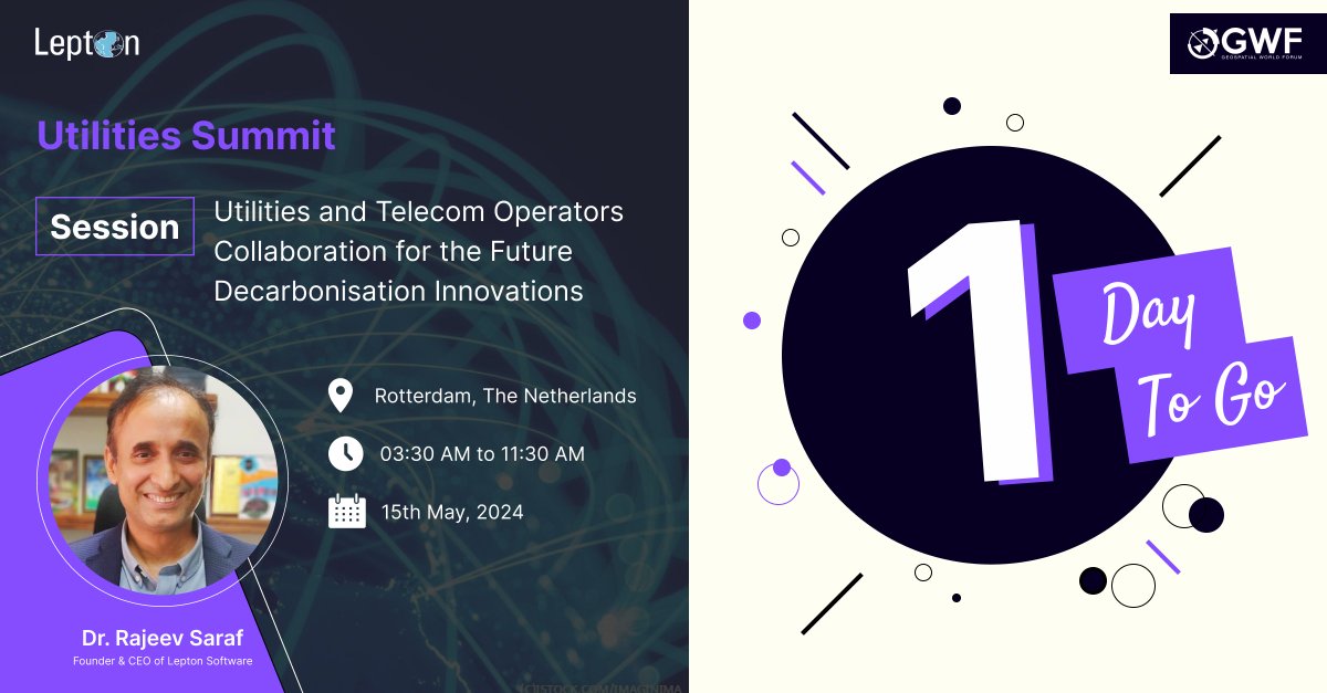 leptonsoftware's tweet photo. ๐
Just 1 day left!
๐๏ธ Join us for an insightful session with Dr. @rsaraf007, CEO of @leptonsoftware, as he shares his vision for the future of smart utilities.
Don't miss out! See you at the @geoworldmedia
#SmartUtilities #UtlitySubmit #Geospatial #GWF2024 #LeptonSoftware https://t.co/ngEVpRUj5w