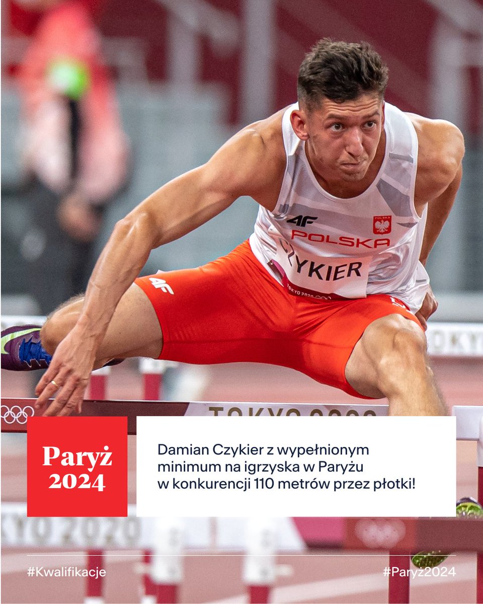 World Athletics oficjalnie potwierdził wypełnienie minimum #Paryż2024 przez lekkoatletę Damiana Czykiera w konkurencji 110 metrów przez płotki 💪🇵🇱 Gratulujemy @PZLANews i trzymamy kciuki za kolejne kwalifikacje #TeamPL 🔥 @GrupaORLEN @kgs_pl @TauronPE @PKPIntercityPDP