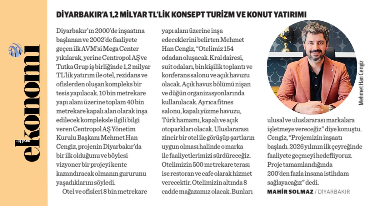 Diyarbakır'a 1.2 milyar TL'lik konsept turizm ve konut yatırımı 

@MehmetHanCengi
@MahirSolmaz1
@CentropolInsaat
#TutkaGrup

#turizm #konut #yatırımı #megacenter #otel #rezidans #ofis #yeniyatırım #vizyonyatırım #sürdürülebilirlik