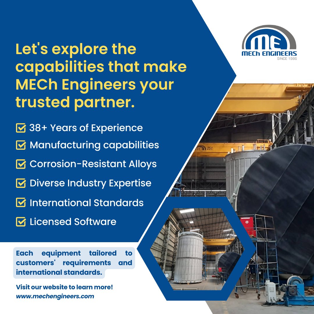 Experience Excellence with MECh Engineers! With 38+ years of industry leadership, we craft custom equipment solutions to match your unique requirements. Explore our capabilities and elevate your projects today! 

#MEChEngineers #CustomEquipment #IndustryLeaders #Innovation
