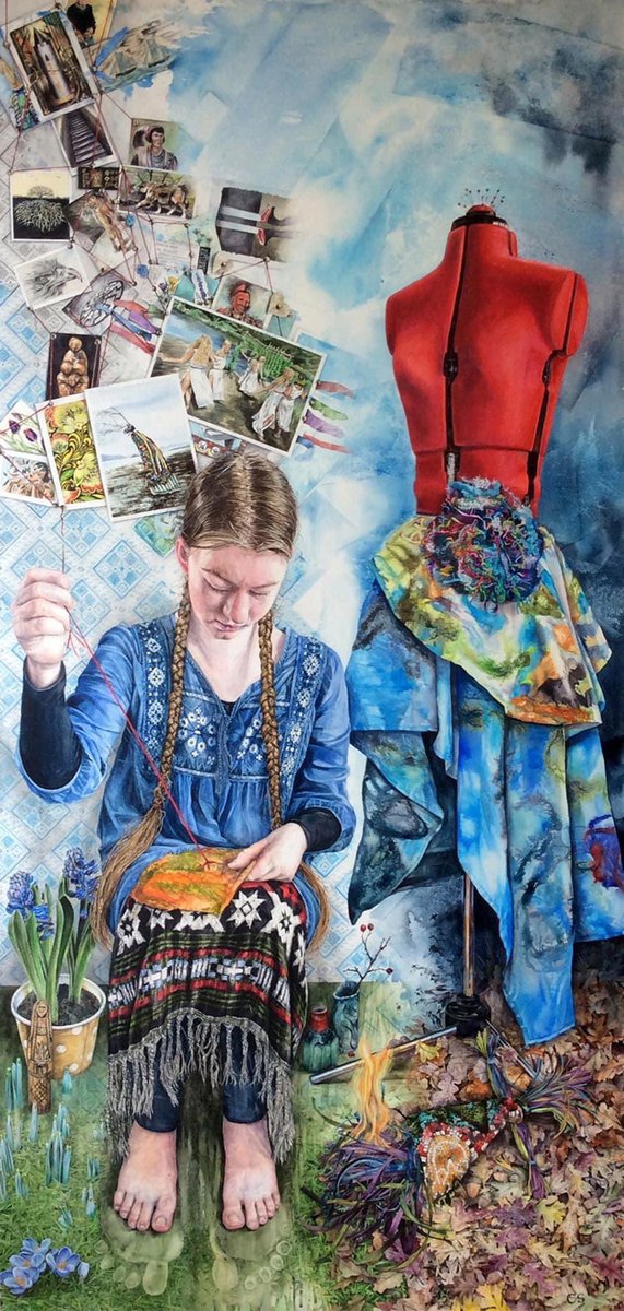 ‘Stribog’s Seamstress’ #watercolour 165 x90cm has been selected for the 198th Annual #onlineexhibition of @RoyalScotAcad Browse & buy #artwork online until 16 June at:- rsaannualexhibition.org #exhibitingartist #clairesparkes #watercolour #mythology #slavicmyth #buyartonline