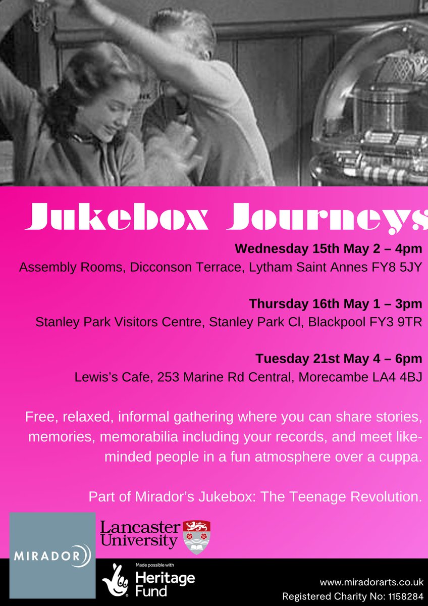 Tomorrow, 15th May!! Come down to the Assembly Rooms, Lytham St Annes 2-4pm, with memories and stories of 1950s 1960s Lancashire. Free - drop in (teas + coffees provided) Part of #JukeboxTheTeenageRevolution with @LancasterUniLib funded by @HeritageFundUK