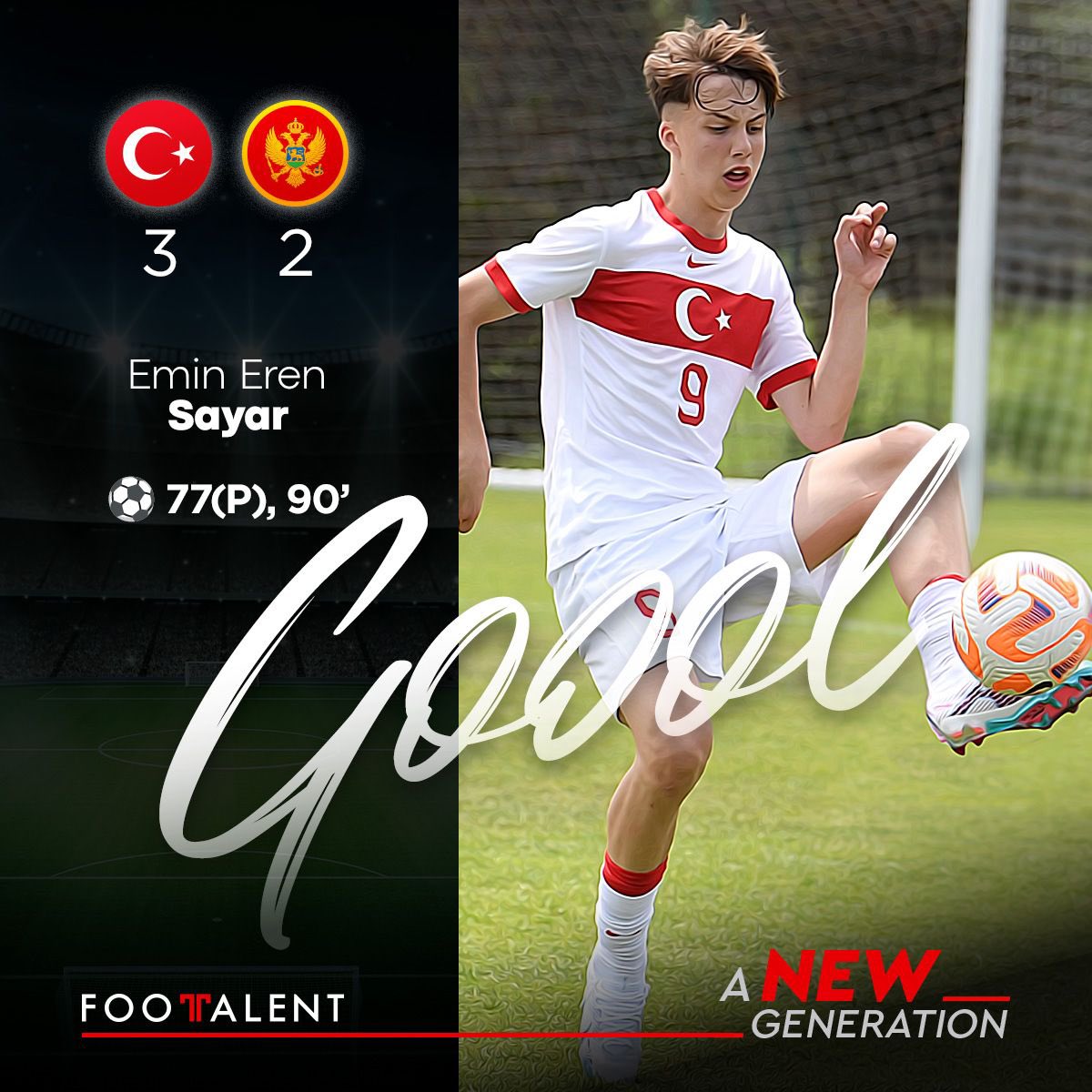 U15 Türkiye   3
U15 Karadağ 2

⚽️⚽️ 77’ (P), 90’