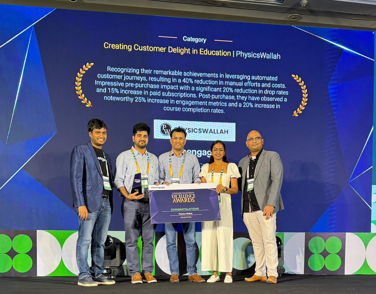 We're proud that Physics Wallah has won the MARTECH Customer Engagement Excellence Award for leveraging automated student journeys. Kudos to the team for making this possible!