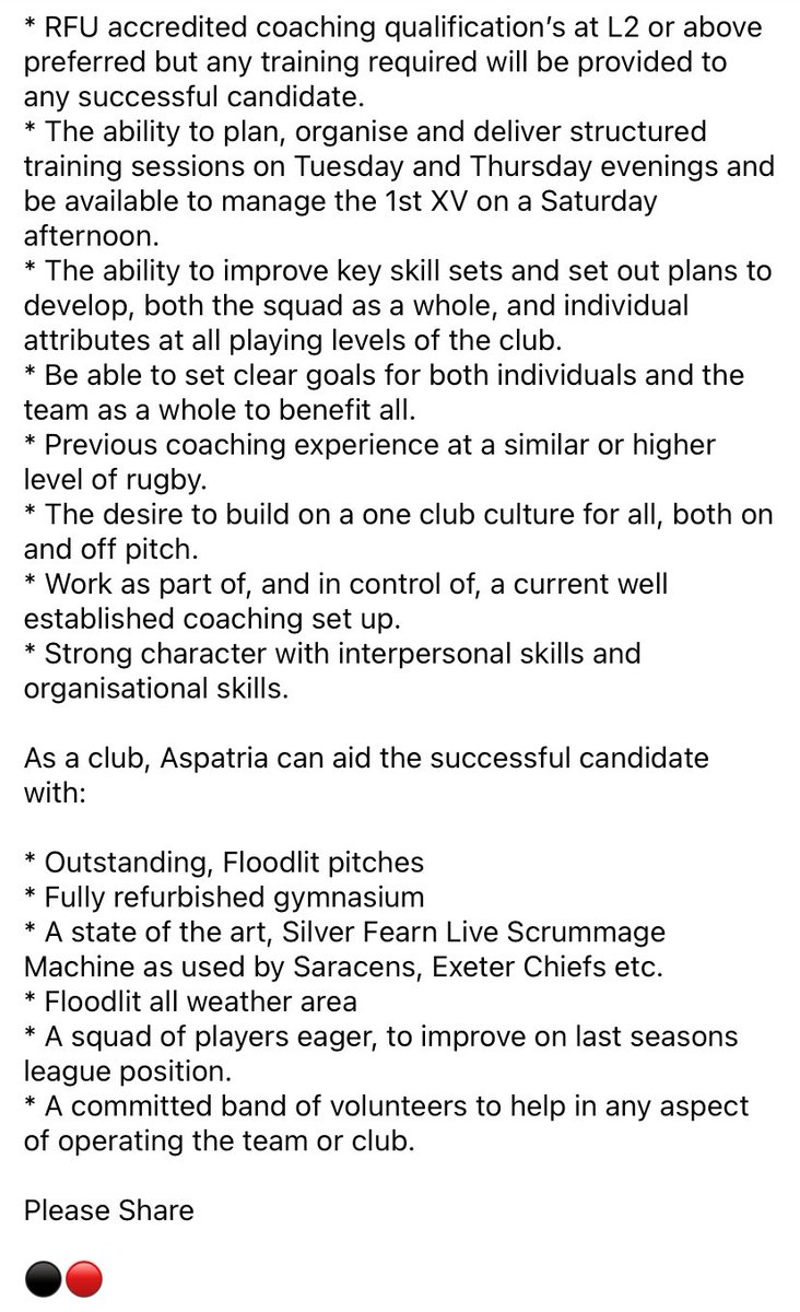 Head Coach Vacancy

Please see below ⬇️ 

Please RT 

⚫️🔴