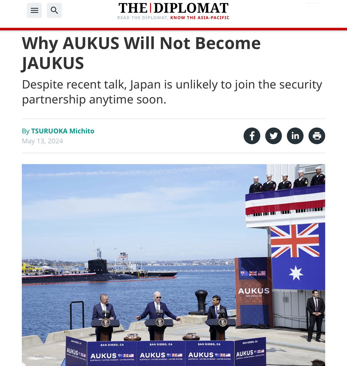 My two cents on AUKUS-Japan cooperation - a bit sceptical, but we need sobering debates, rather than cheap political talk about JAUKUS.
少し出遅れましたが4月の日米首脳会談を受けたAUKUSと日本との協力に関する、若干慎重な見方をThe Diplomatに寄稿。
thediplomat.com/2024/05/why-au…