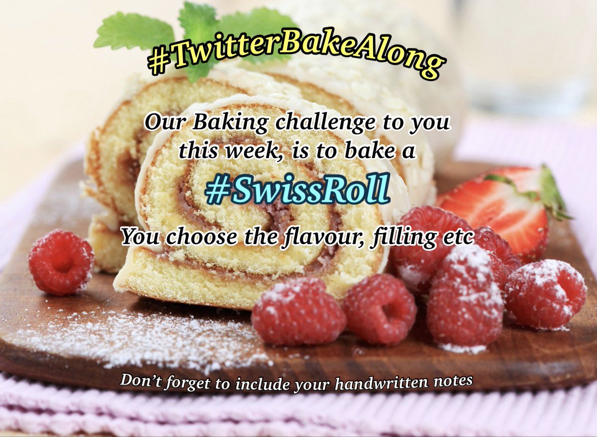 This week, we’re asking you all to bake a #SwissRoll 🌀 you can be creative as you like, with the flavour and decoration #TwitterBakeAlong