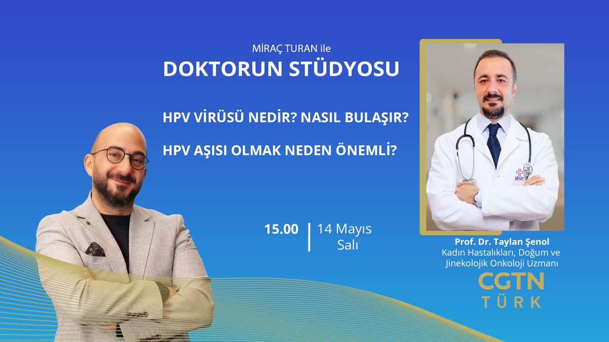 Kadın Hastalıkları, Doğum ve Jinekolojik Onkoloji Uzmanı Prof. Dr. Taylan Şenol, Miraç Turan ile 'Doktorun Stüdyosu' programının konuğu oluyor @drmiracturan #TaylanŞenol 📻 cgtnturk.com/radyo/ 📌CGTN Türk YouTube kanalımızdan 15.00'da izleyebilirsiniz ▶…