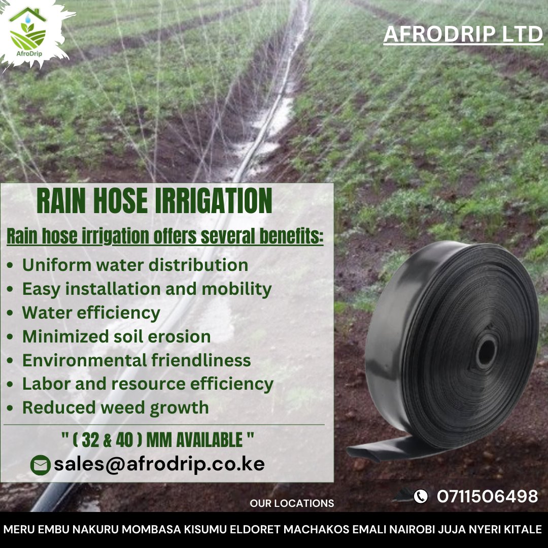 Discover the game-changer in farming! 💦🌿 Rain hose irrigation = smarter watering, saving water & boosting crop quality! 🚜💧 Say goodbye to wasted water & hello to sustainable agriculture! 🌱✨ #rainhoseirrigation #SmartFarming #Afrodripltd