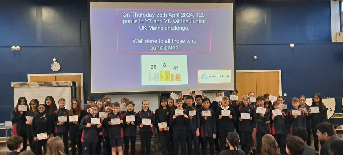 Well done to all @Olchfaschool Y7 pupils who participated in the Junior @UKMathsTrust challenge in April! Excellent results! 3🥇7🥈25🥉! We were really happy and proud to celebrate their succes in assembly yesterday! Well done to Hannah who qualified for the Junior Kangaroo! 👏🏻