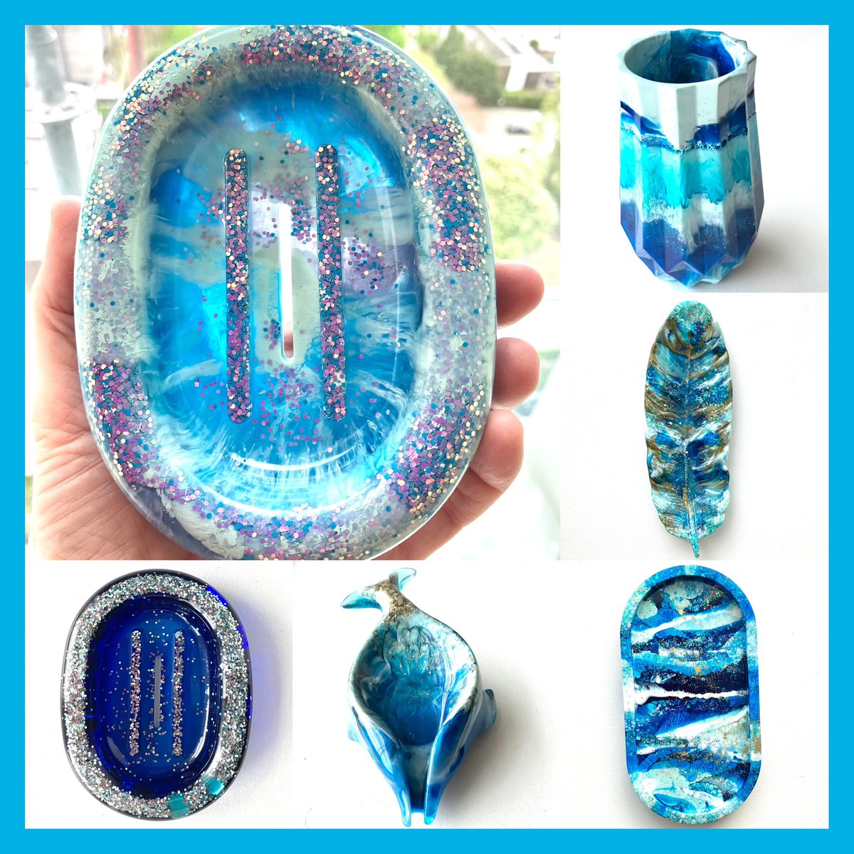 Excited to share the resin blues, stunning soap dish, pencil pot, feather dish & dolphins soap holder: muresindesigns.etsy.com #earlybiz #ukmakers #craftbizparty #etsy #handmadegift #etsyfinds