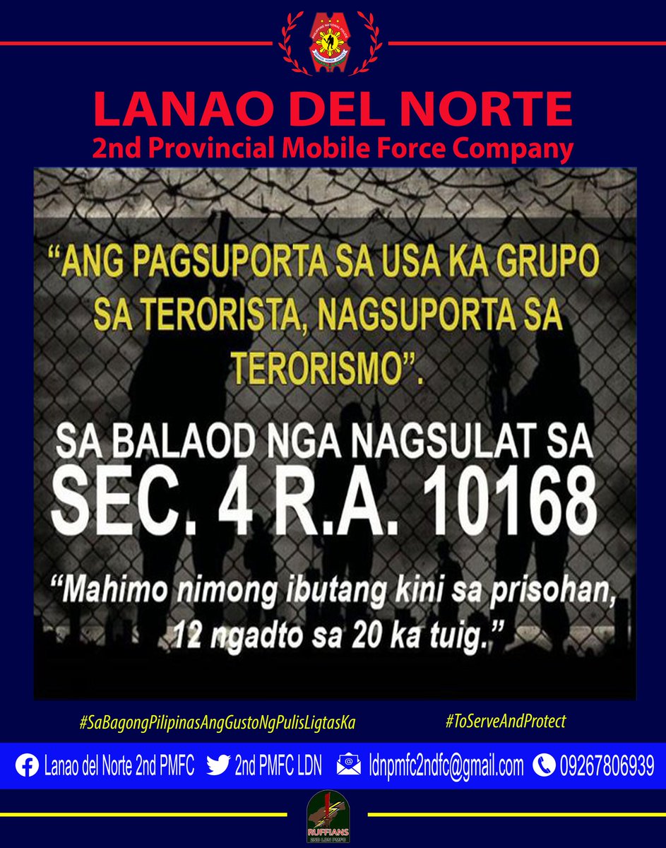 Republic Act No. 10168: The Terrorism Financing Prevention and Suppression Act #SaBagongPilipinasAngGustongPulisLigtasKa #ToServeandProtect