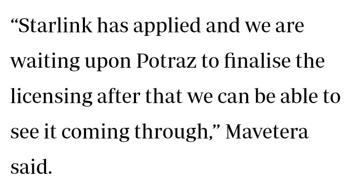 Starlink in 🇿🇼. Two parts, Licensing & Activation. Licensing: $5.5M fee, equipment testing for harmful emissions, frequency allocation, consumer data protection. Activation: Zimra, DHL, online ordering. It's a process. Starlink is coming! 🇿🇼 Minister of ICTs👇🏾