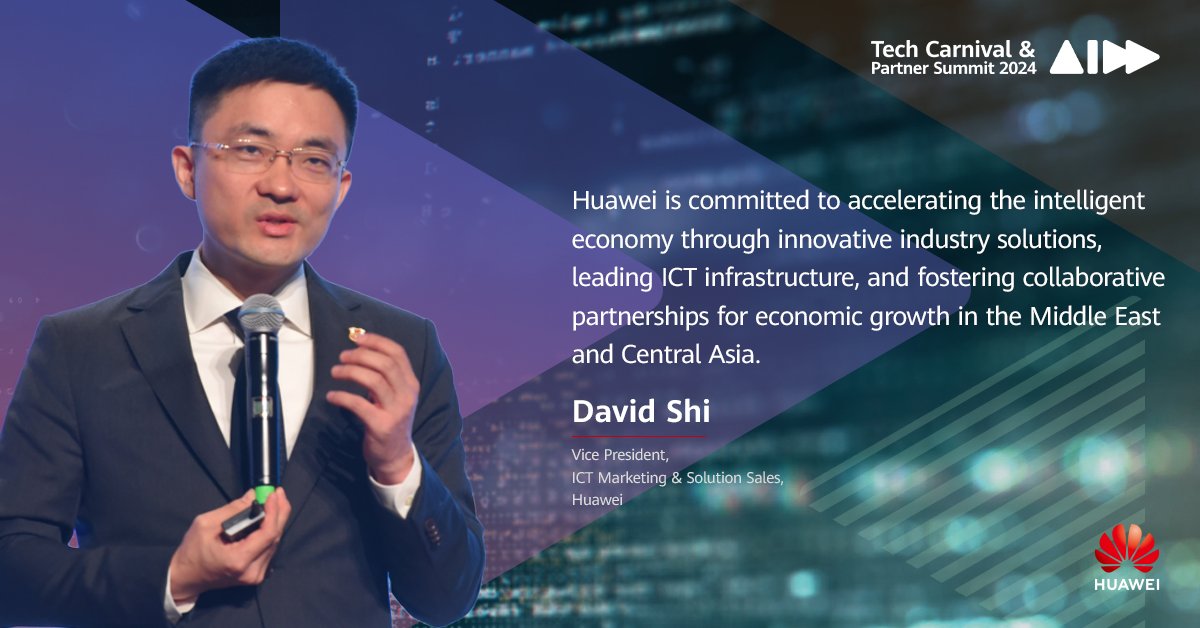 David Shi, Huawei, spoke during the opening ceremony of the Huawei ME&CA Tech Carnival & Partner Summit 2024. He discussed Huawei's commitment to continuously accelerate digital and intelligent transformation in the region. #HWTechCarnival24 #DigitialTransformation
