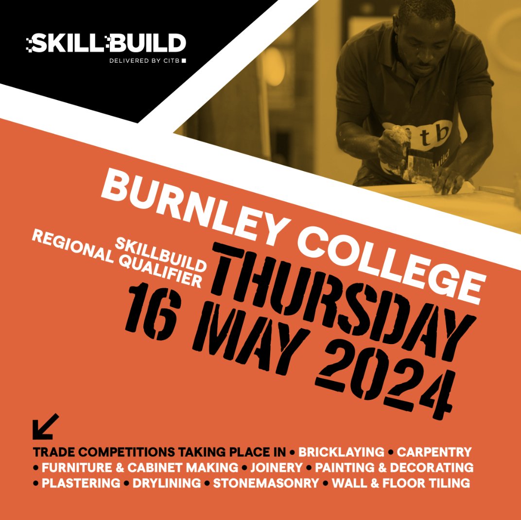Wishing all contestants competing at the SkillBuild regional qualifiers this week at @barnsleycollege & @BurnleyCollege the very best of luck. 🍀 🤞 Largest and longest running multi-trade competition in the UK. Register your interest for 2025 today. 🔗 bit.ly/49I2p9s