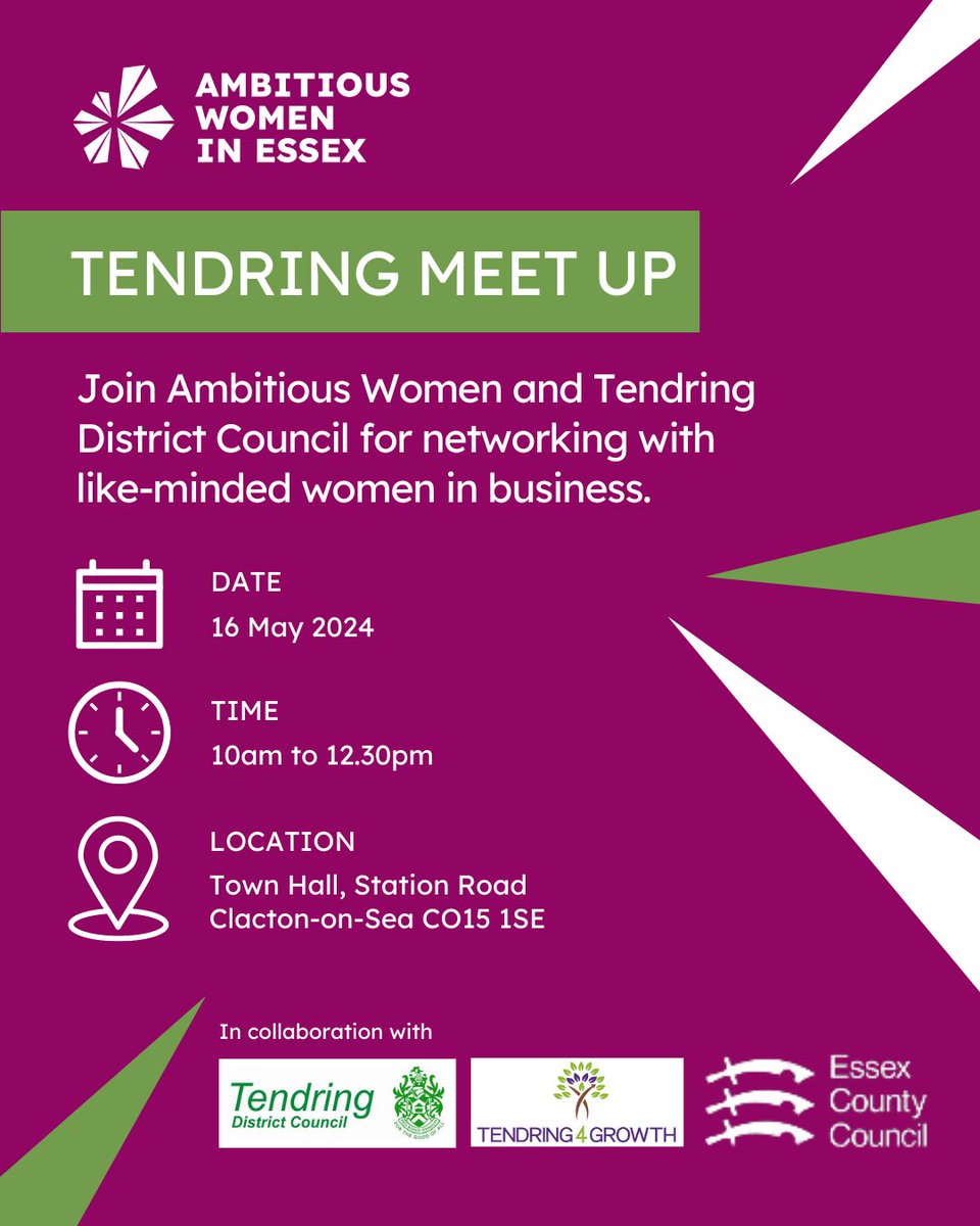 Calling all female entrepreneurs in Clacton and surrounding areas 📢 This Thursday, Ambitious Women in Essex is teaming up with @Tendring_DC for a relaxed meet-up in Clacton. Join this growing community of impressive female professionals: eventbrite.co.uk/e/ambitious-wo…
