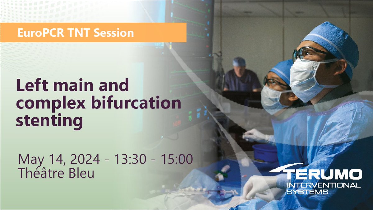 📢 Join our TNT live session at #EuroPCR2024 to explore treatment for complex lesions, optimize techniques with imaging, and discover our latest Coronary Stent System to be presented by experts G. Stankovic and T. Johnson🔗: bit.ly/44ppjBg #cardio #cardiotwitter