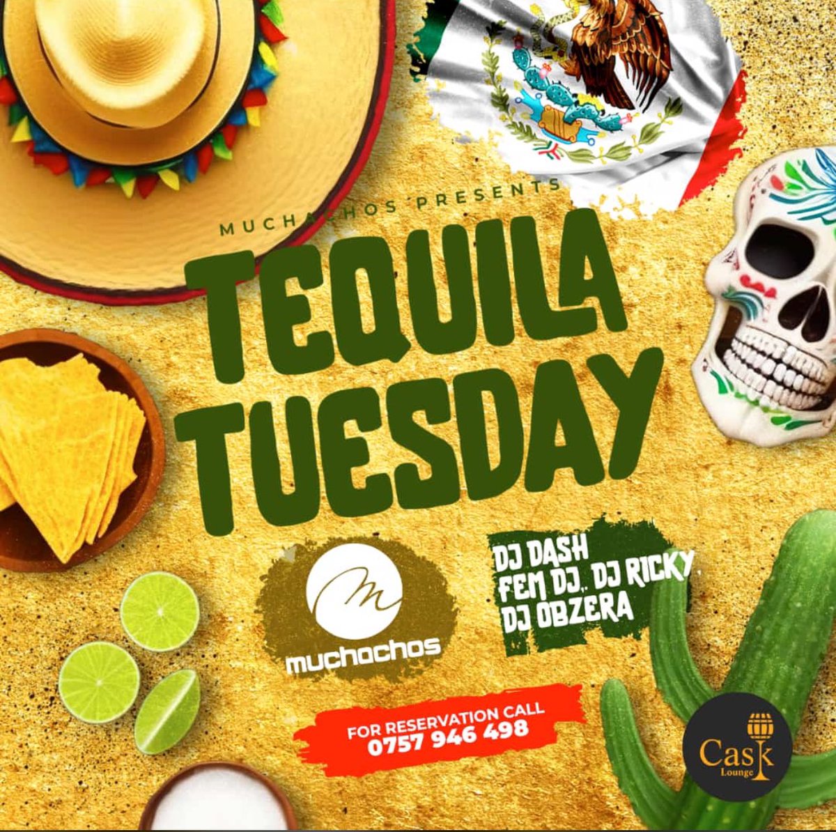 Sip, savor, celebrate as we embrace Mexico’s spirit at Cask’s #TequilaTuesday Night featuring Kampala’s hottest Deejays!