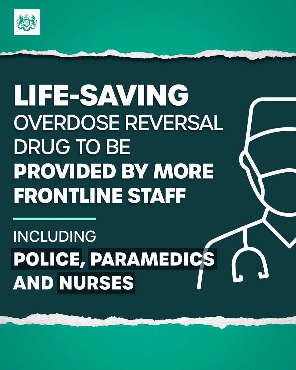 🆕 To help reduce drug deaths and support people with recovery, we are: ➡️ enabling more services and professionals to supply the opioid overdose treatment naloxone ➡️ launching a new 10-year strategic plan for the drug and alcohol treatment workforce gov.uk/government/new…