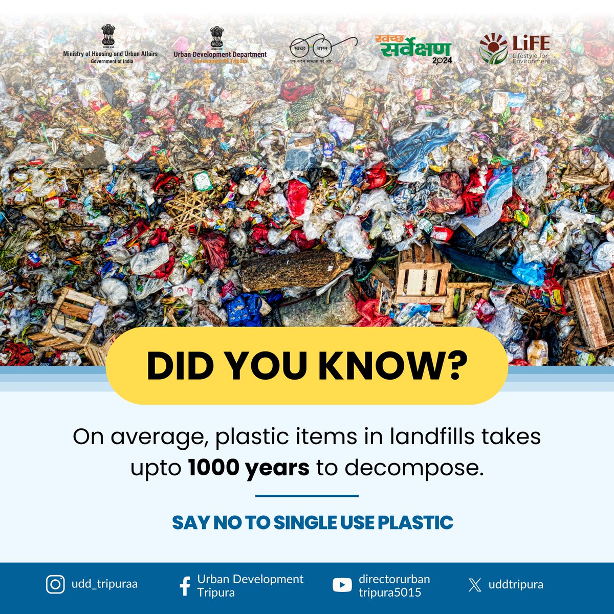 “Saying No to Plastic is Saying Yes to a Greener Tomorrow.” @MoHUA_India @SkillTripura @SwachhBharatGov @mygovtripura @SwachhBharatGov #swachhTripura #hargharjhola #tripura #swachhsarvekshan2024 #pollutionfreetripura #plasticban #noplasticshop #saynotoplastic #zerowastelifestyle